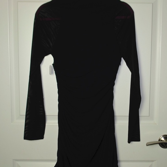 NWT NBD Sloane Black Ruched Mesh Sleeve Long Sleeve Mini Dress Size Medium - Picture 8 of 8